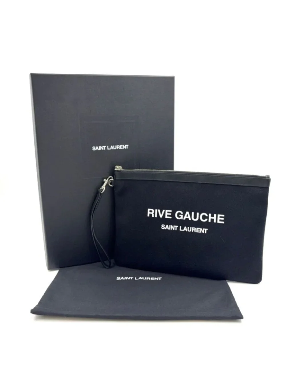 Saint Laurent Paris Rive Gauche Leather Canvas Black Clutch Silver - Picture 15 of 15